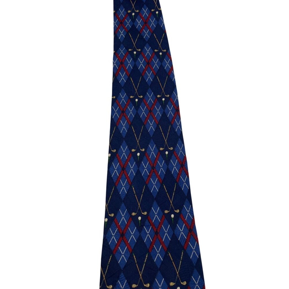 Tommy Hilfiger Blue & Red Diamond Golf Club Print 100% Silk Mens Tie Necktie - Picture 2 of 7